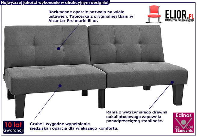 Tapicerowana rozkładana jasnoszara sofa Mirza 3X
