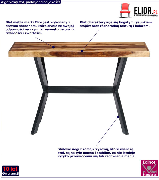 Produkt Loftowy stół z drewna sheesham Glefro – brązowy