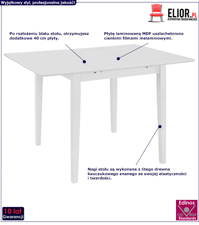 Produkt Stół rozsuwany z płyty MDF Noe – biały