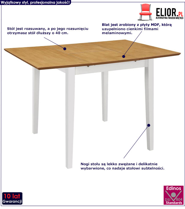 Produkt Stół rozsuwany z MDF Noe – biało-brązowy