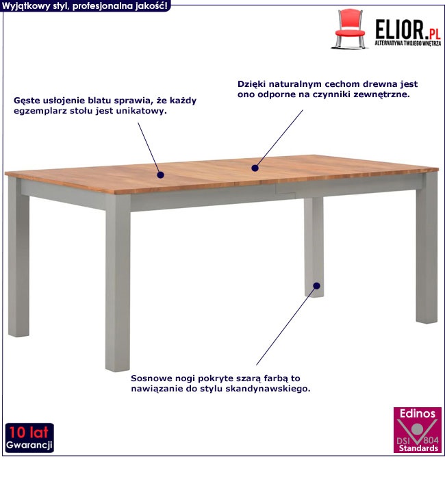 Produkt Stół jadalniany z drewna dębowego Alwura 2X – szary