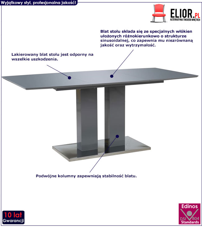 Produkt Stół jadalniany z połyskiem Wamis – szary