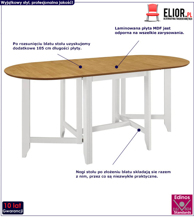 Produkt Rozsuwany stół Kores – biało-brązowy
