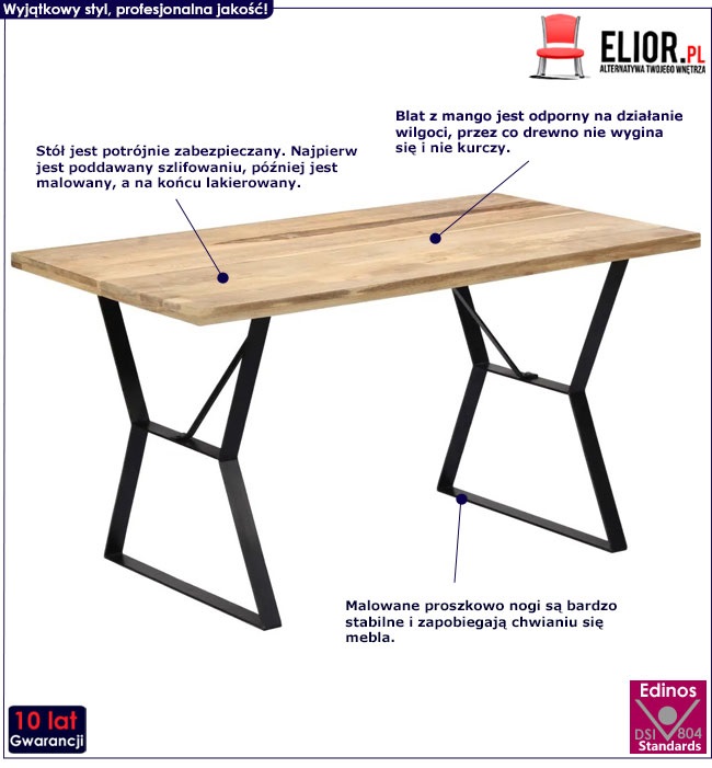 Produkt Stół w stylu loft z litego drewna Vestus – brązowy