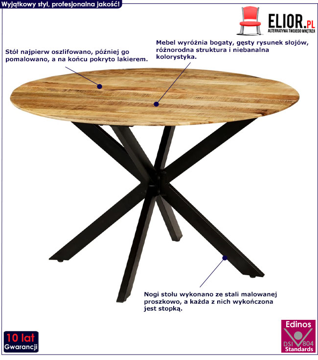 Produkt Stół okrągły w stylu loft do kuchni Amurro – jasnobrązowy