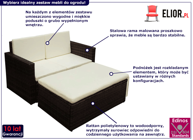Produkt 2-cz. brązowy komplet rattanowy do ogrodu – Ugis