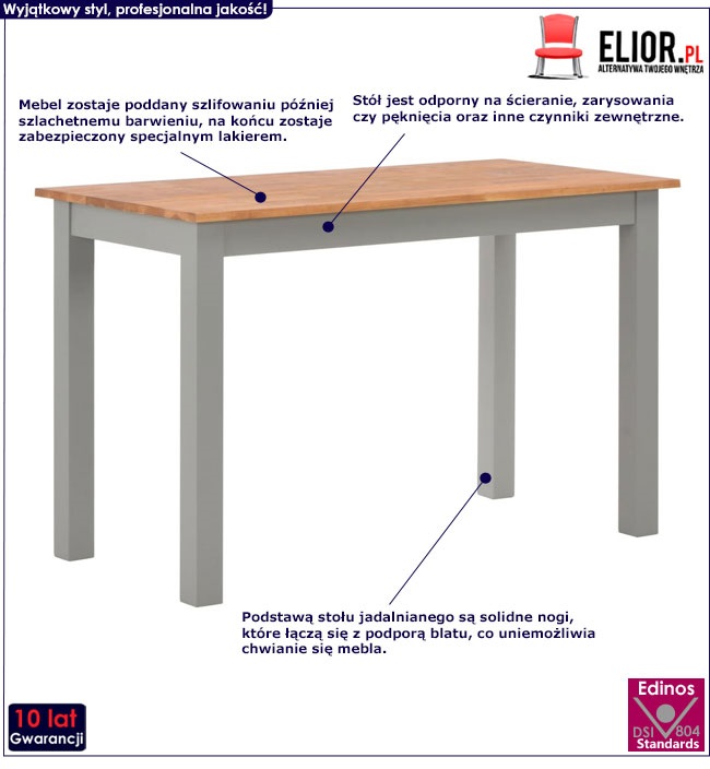 Produkt Stół z drewna dębowego Alwura – szary