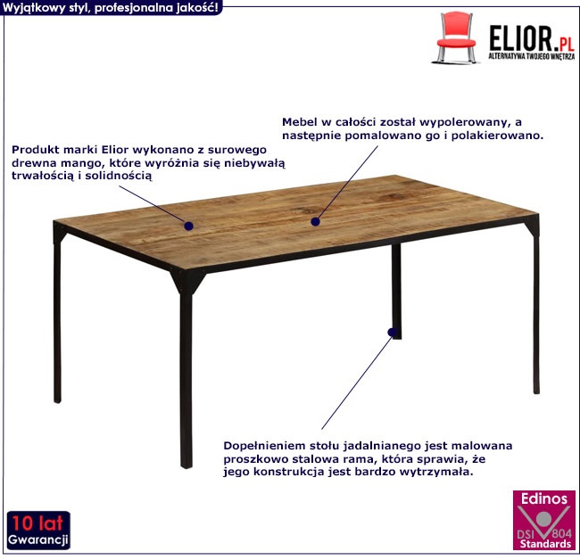 Produkt Stół ze stali i drewna Sidden 4X – brązowy