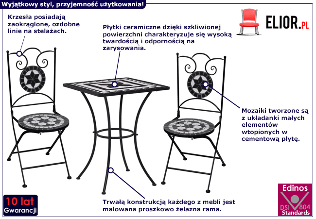 Produkt Czarno-biały 3-cz. mozaikowy zestaw mebli – Rainer