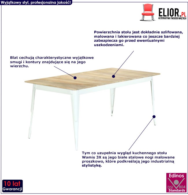 Produkt Stół jadalniany 180x90 Caso 3X – biały