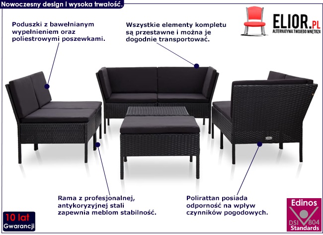 Zestaw czarnych mebli ogrodowych Naja 6X