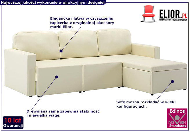 Rozkładana sofa z ekoskóry jasnokremowa Odi 4Q