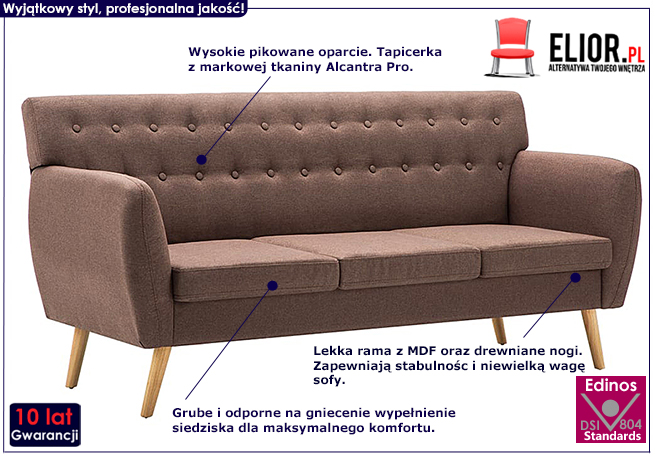3-osobowa sofa pikowana Elia, jasnoszara