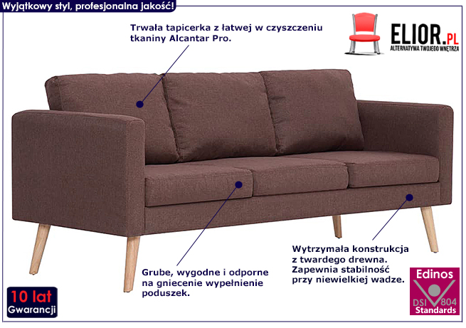 Trzyosobowa kanapa Imex 3X, kolor brązowy