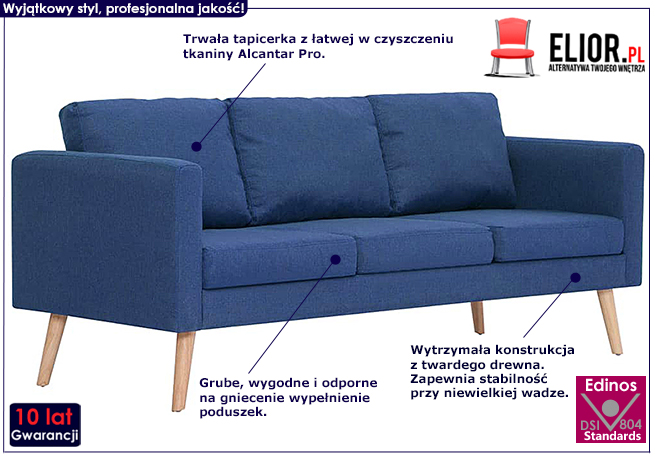 Trzyosobowa kanapa Imex 3X, kolor niebieski