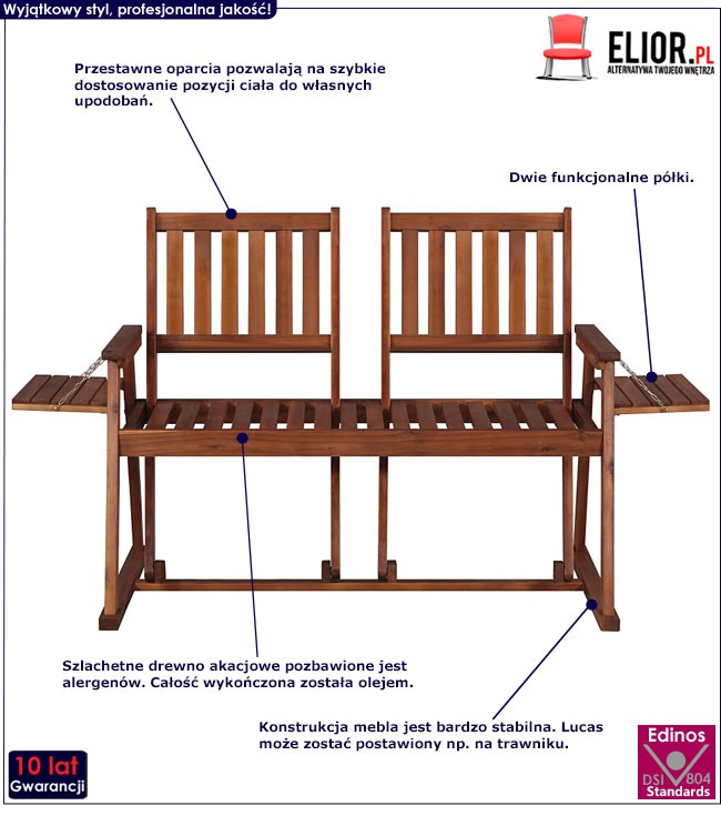 Produkt Drewniana ławka ogrodowa Laveno - brązowa