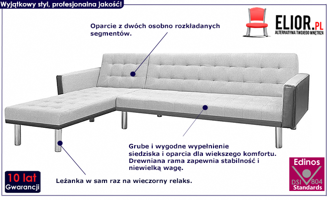 Rozkładany czarno-szary narożnik Iwez 4Q 