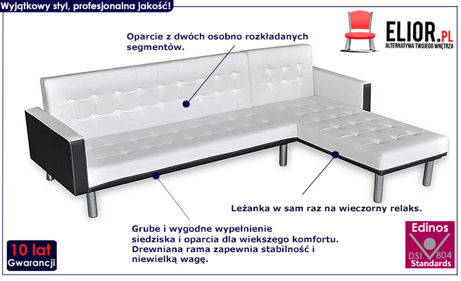 Rozkładany biały narożnik Iwez 5Q