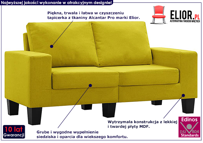 Ponadczasowa dwuosobowa sofa żółta Magnex 2Q
