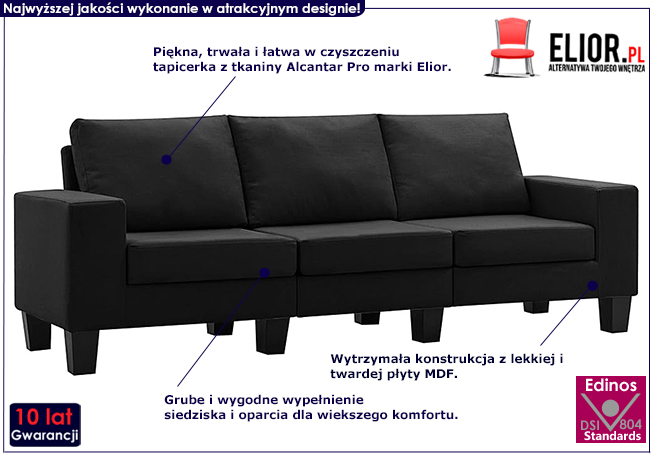 Trzyosobowa sofa czarna Magnex 3Q
