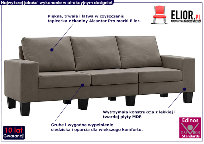 Trzyosobowa sofa taupe Magnex 3Q 