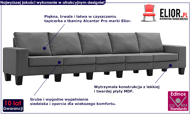 Ponadczasowa 5-osobowa sofa ciemnoszara Magnex 5Q