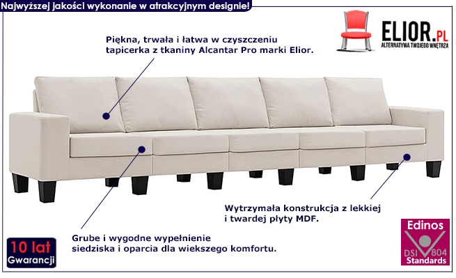 Ponadczasowa 5-osobowa sofa kremowa Magnex 5Q