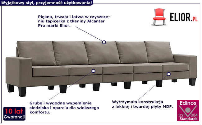 Ponadczasowa 5-osobowa sofa taupe Magnex 5Q