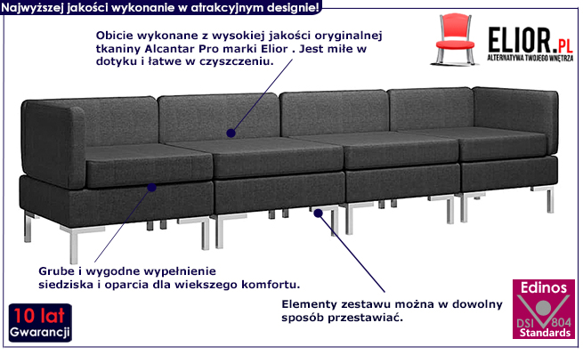 Czarny 4-częściowy zestaw wypoczynkowy Gova 4D
