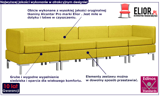 Żółty 4-częściowy zestaw wypoczynkowy Gova 4D