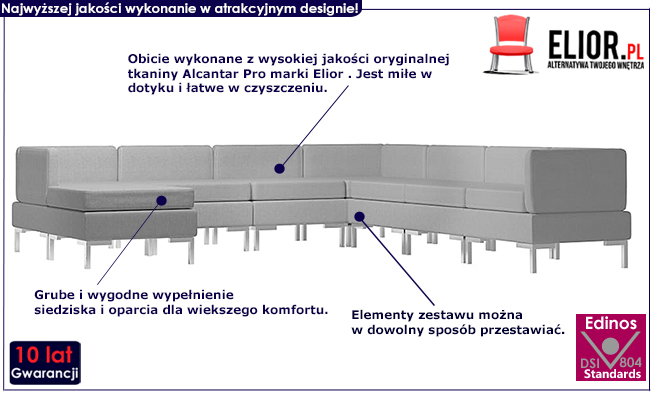 Jasnoszary 8-częściowy zestaw wypoczynkowy Gova 8D