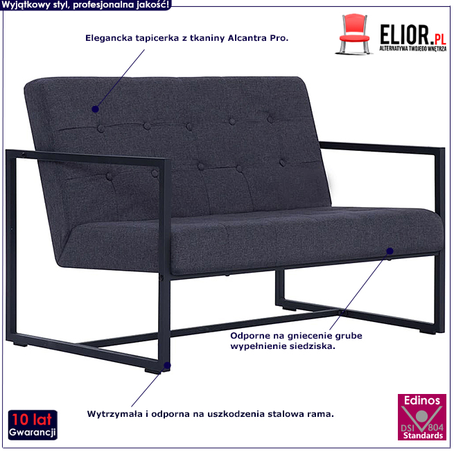 Dwuosobowa grafitowa sofa Aparro