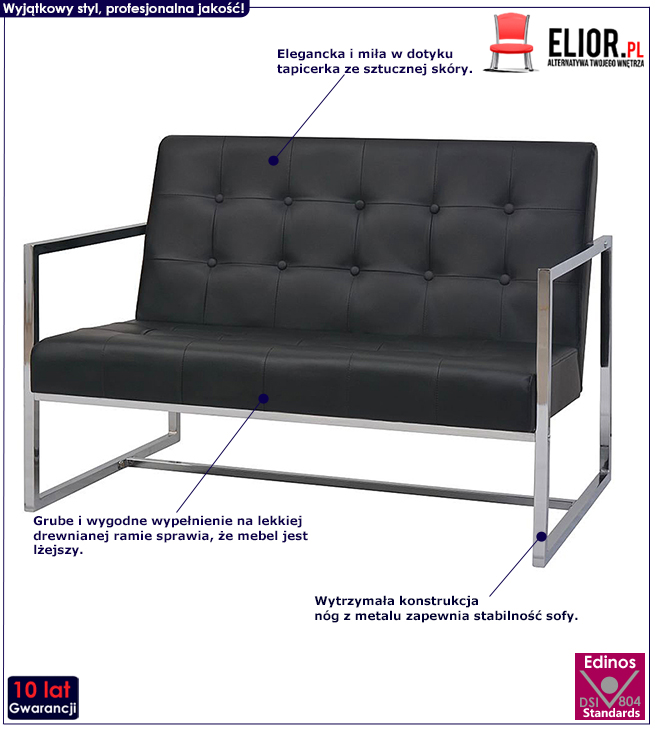 Produkt Zgrabna 2-osobowa sofa Aparro z ekoskóry - czarna