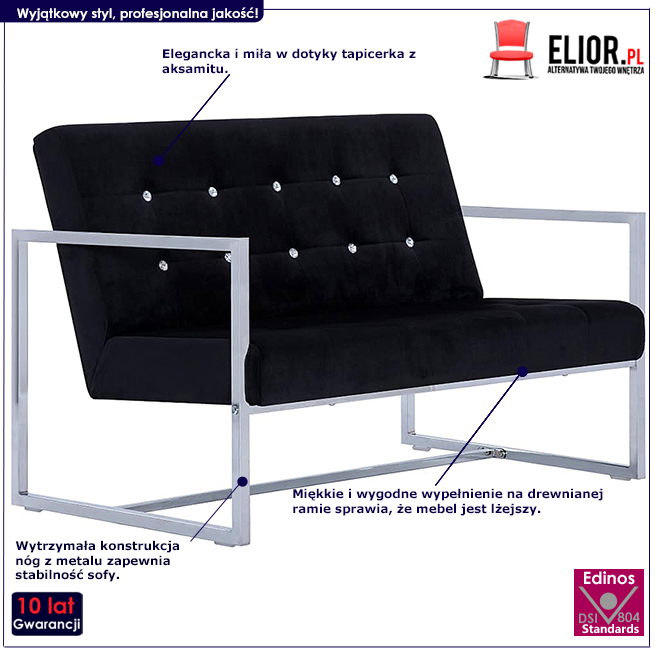 Produkt Zgrabna 2-osobowa sofa Aparro - aksamit, czarna