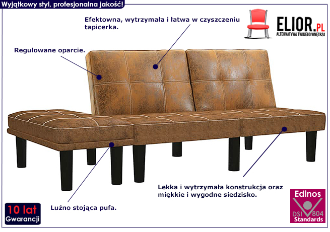 Rozkładana sofa Vortex, kolor brązowy