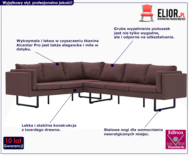 Produkt Przestronna sofa narożna Selwa - brązowa