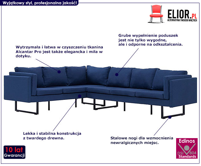 Produkt Przestronna sofa narożna Selwa - niebieska