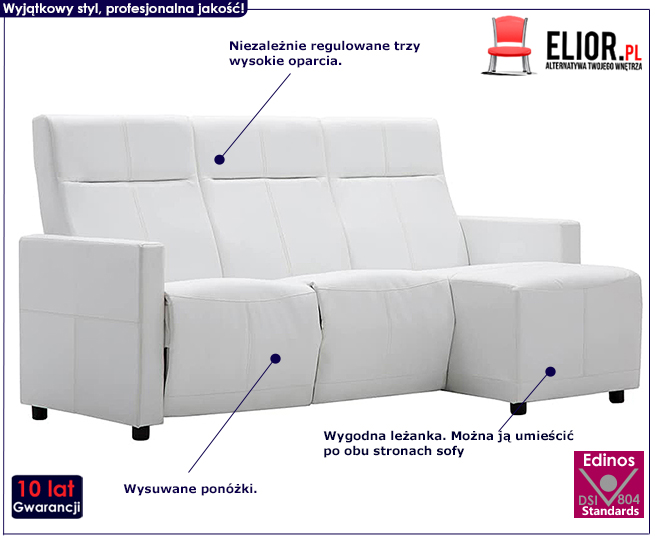 Rozkładana sofa z leżanką Blodyn, kolor biały