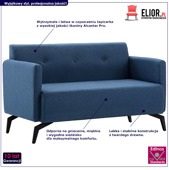 Produkt Stylowa 2-osobowa sofa Skoma 2X - niebieska