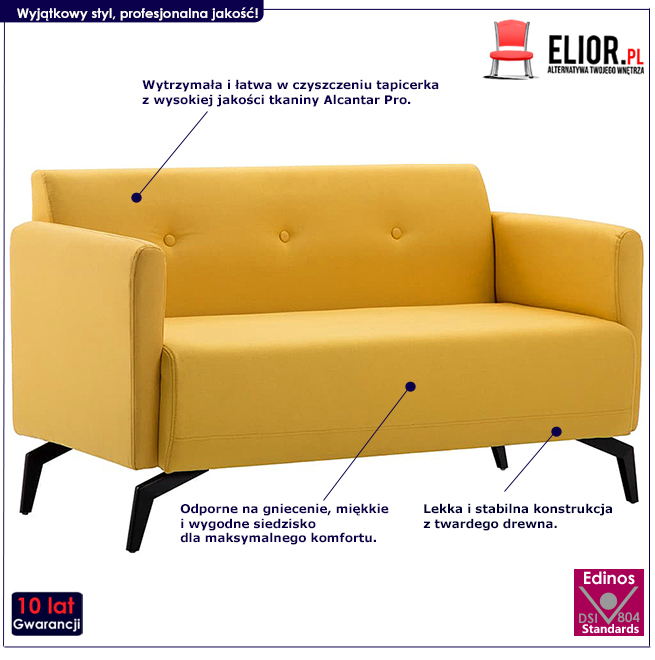 Produkt Stylowa 2-osobowa sofa Skoma 2X - żółta