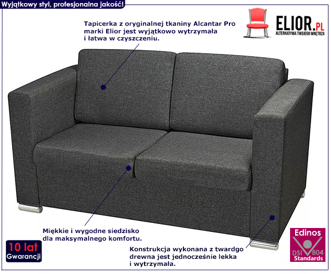 Dwuosobowa ciemnoszara sofa loftowa Telva 2Q