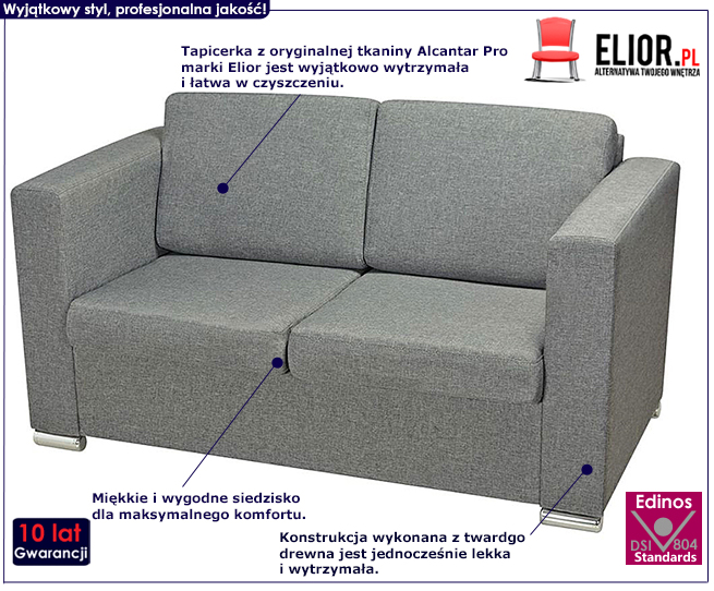 Dwuosobowa jasnoszara sofa loftowa Telva 2Q