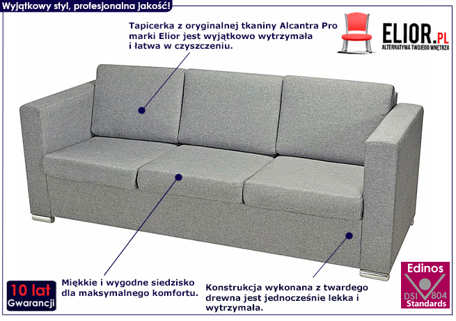 Trzyosobowa jasnoszara sofa loftowa Telva 3Q