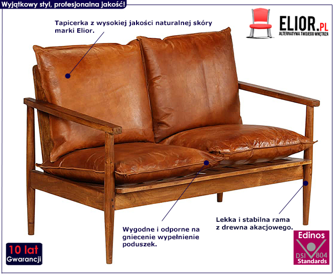 Elegancka sofa Canes z tapicerką z czarnej skóry