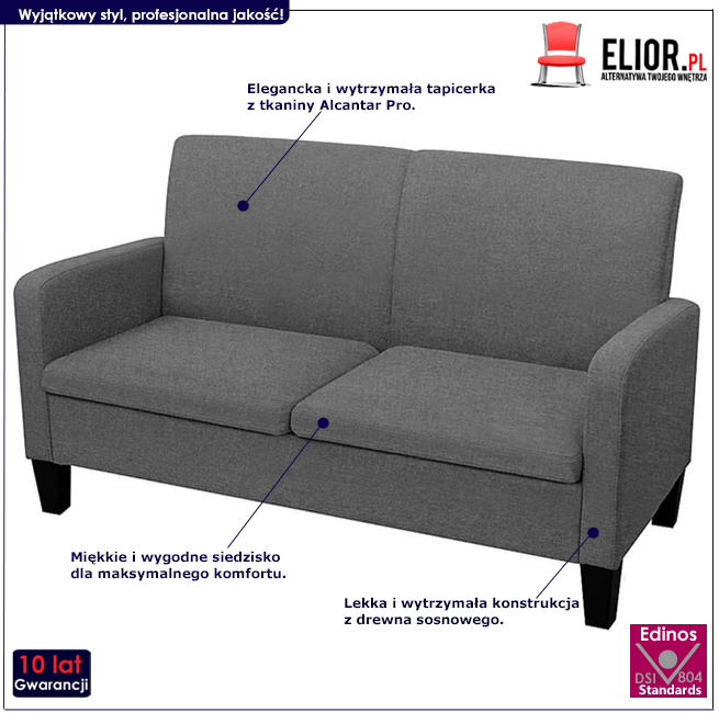 Produkt Stylowa kanapa Ezorep 2Q - ciemnoszara