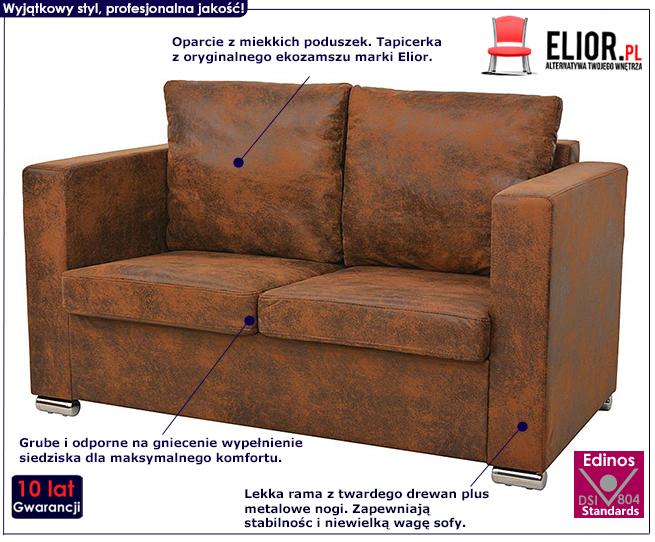 Przytulna brązowa sofa Pelagio 2Q dwuosobowa