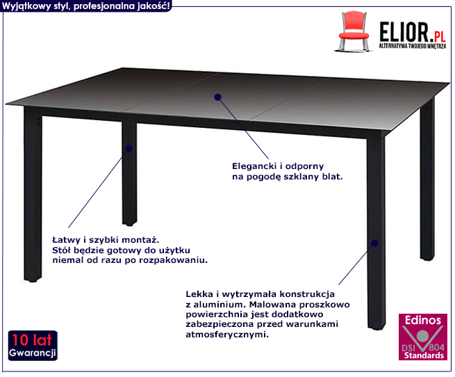 Produkt Stół ogrodowy ze szklanym blatem Ulefok 2Q - czarny