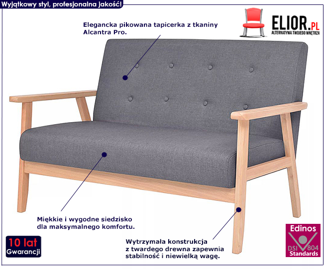 Ciemnoszara sofa Garner 2X tapicerowana