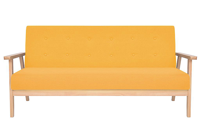 Żółta sofa retro Garner 3X tapicerowana