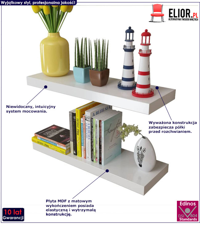 Produkt Zestaw nowoczesnych półek ściennych Akra 2X - biały